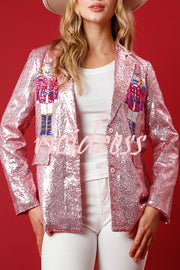 Make Your Christmas High Sequin Nutcracker Lapel Loose Blazer