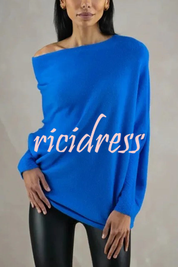 Solid Color Round Neck Long Sleeve Loose Knitted Sweater