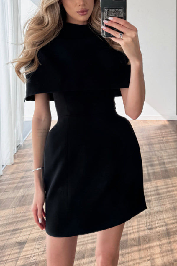 Solid Color Shawl and Square Neck Sleeveless Fitted Mini Dress Two-piece Set