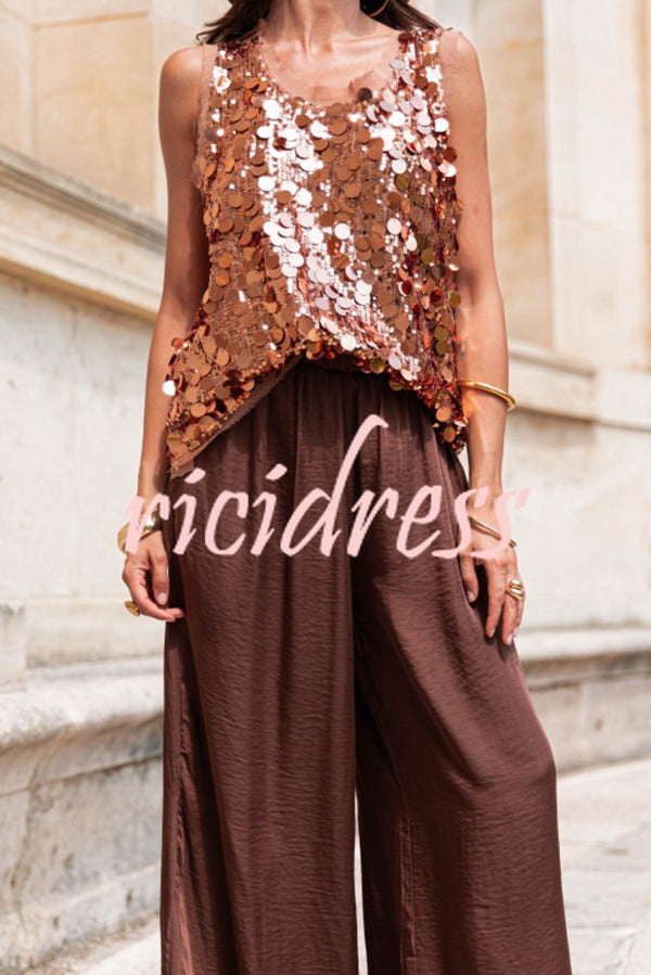 Fashionable Sequined Round Neck Sleeveless Loose Vest