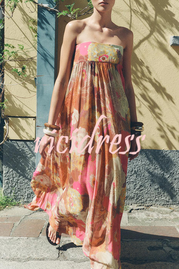 Shelia Ethnic Floral Print Off Shoulder A-line Maxi Dress