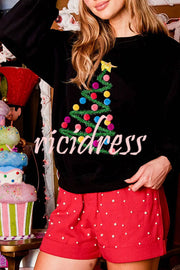 Rainbow Christmas Tree Lurex Pullover Long Sleeved Sweatshirt