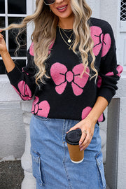 Fashionable Loose Round Neck Knitted Bow Sweater