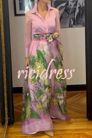 Seeds of Happiness Tulle Floral Print Elastic Waist Belt Pocketed Maxi Skirt