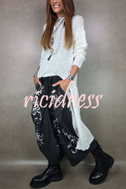 Solid Color Knitted Long-sleeved Casual Slit Midi Dress