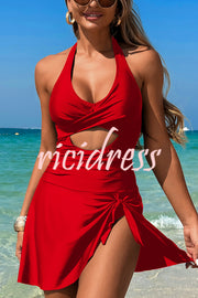 Fashionable Halterneck Waist Hollow Stretch One-piece Swimsuit