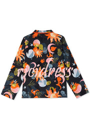 Evening Routine Unique Print Color-block Trim Loose Shirt and Elastic Waist Pocketed Pajama Set