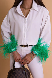 Fashionable Feather Long-sleeved Casual Loose Shirt