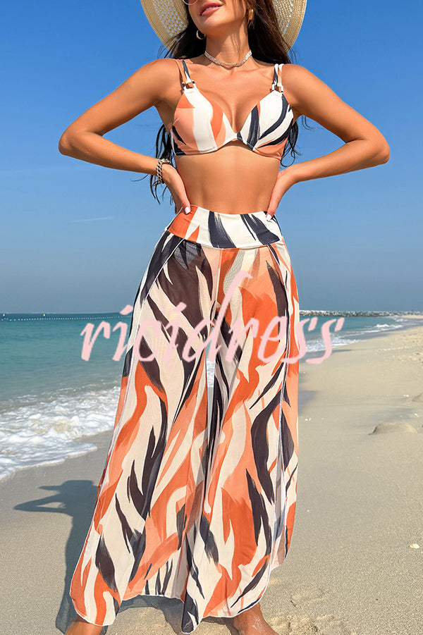 Unique Printed Loose High Waist Split Beach Pants