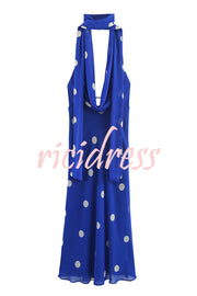 Fashion Polka Dot Print Sexy Halter Neck Backless Maxi Dress