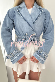 Fashion Lapel Long-sleeved Short Denim Jacket