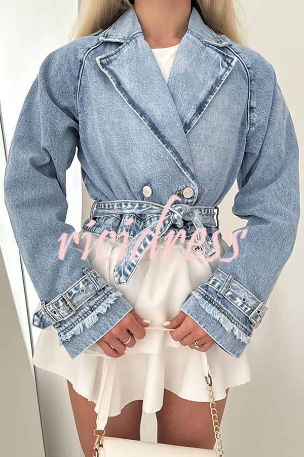 Fashion Lapel Long-sleeved Short Denim Jacket