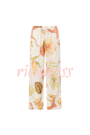 Island Time Linen Blend Unique Print Strapless Top and Elastic Waist Pocket Loose Pants Set