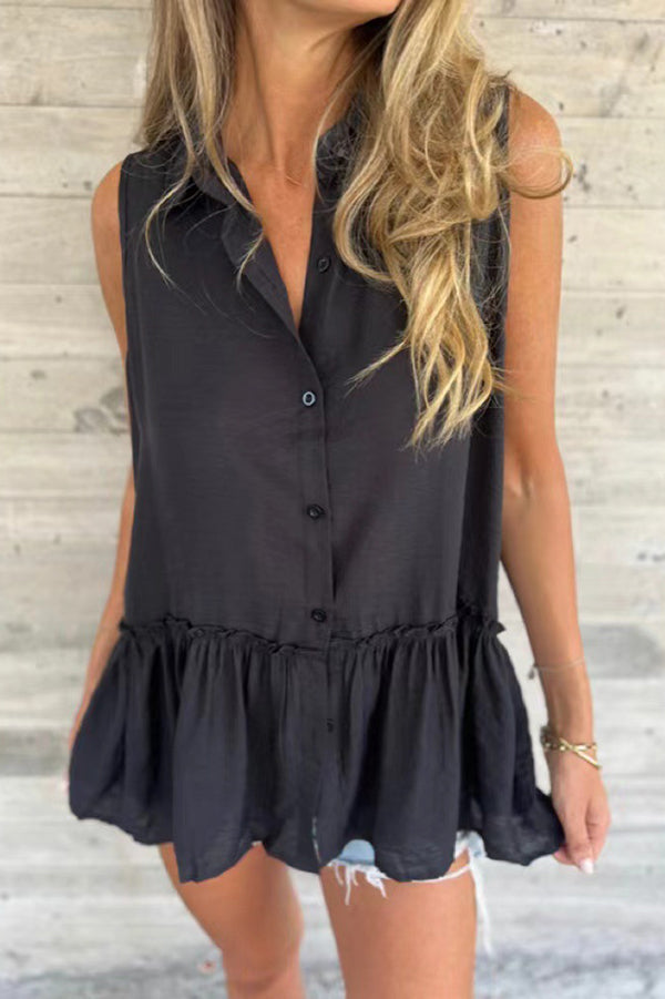 Solid Color Casual Button-Down Loose Shirt