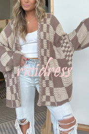 Casual Plaid Mid-length Loose Knitted Outerwear