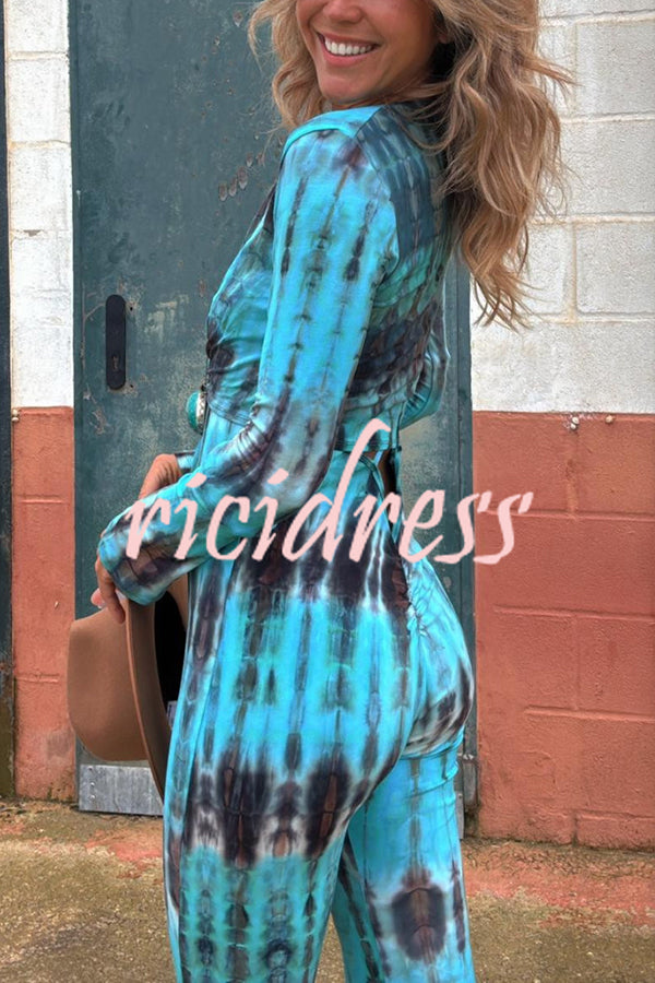Exclusive Style Tie-dye Print Long Sleeve Tie-up Crop Cardigan