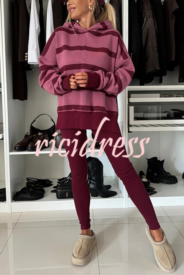 Fashion Loose Casual Hooded Long Sleeve Sweatshirt and Elastic Waist Leggings Set