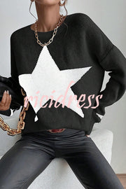 Essnce Star Pattern Crew Neck Long Sleeve Sweater