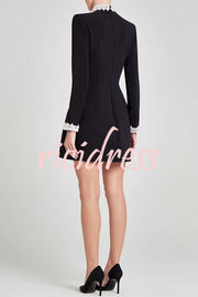 Lovers Kiss Pearl Trim High Neck Long Sleeve Pocketed Tulip Mini Dress