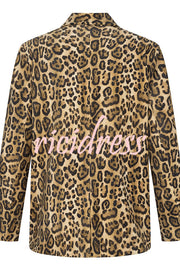 Catwalk Leopard Single Button Long Sleeve Pocketed Lapel Boyfriend Blazer