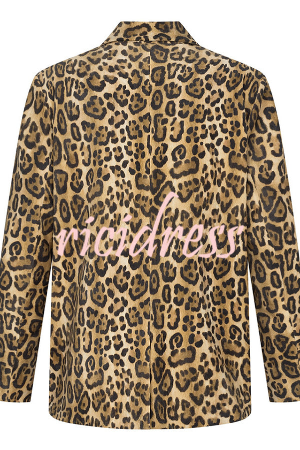 Catwalk Leopard Single Button Long Sleeve Pocketed Lapel Boyfriend Blazer