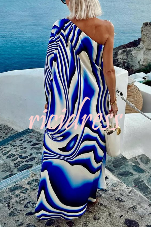 Sirinda Unique Printed Cutout One-shoulder Holiday-style Loose Maxi Dress