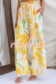 Soleila Floral Print One Shoulder Tie-up Crop Top and Elastic Waist Pocket Loose Pants Set