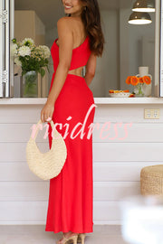 Solid Color Sexy One Shoulder Off Waist Maxi Dress