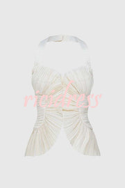 Show Exquisiteness Satin Pleated Heart-shaped Off Shoulder Halter Tank