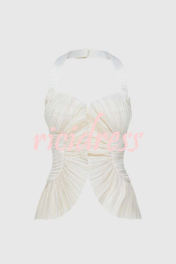 Show Exquisiteness Satin Pleated Heart-shaped Off Shoulder Halter Tank