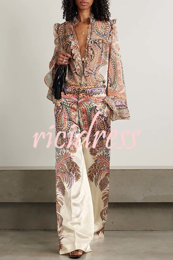 Feeling Dreamy Paisley Print High Rise Pocket Wide Leg Pants