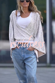 Feel The Charm Sequins Wrap Tie-up Bell Sleeve Top