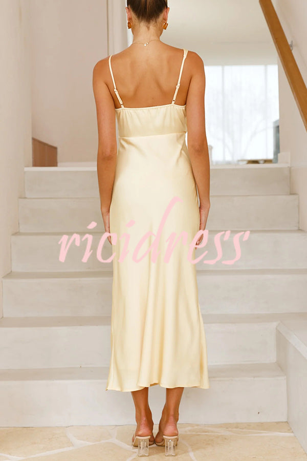 Satin Solid Color Elegant Sling Waist Open Back Maxi Dress
