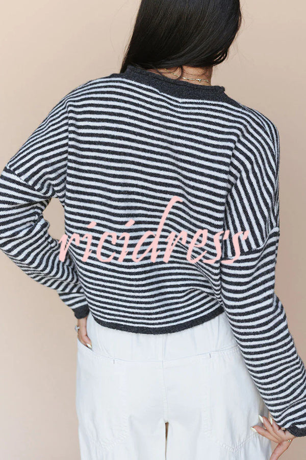 Fashionable Contrast Striped Casual Long-sleeved Knitted Cardigan