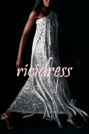 Holiday Muse Sequined Slit Tassels One Shoulder H-line Maxi Dress