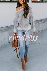 Knitted Striped Round Neck Dolman Sleeve Casual Loose Sweater