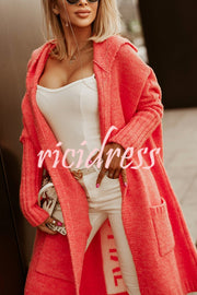 Fashionable Hooded Loose Long Letter Knitted Jacket