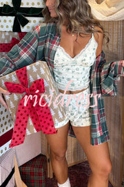 Christmas Morning Plaid Button Down Long Sleeve Pocket Loose Blouse