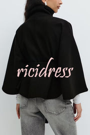 Fashionable Stand Collar Button Waist Tie Loose Cape