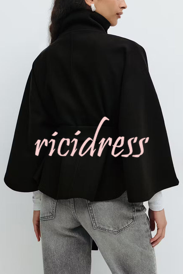 Fashionable Stand Collar Button Waist Tie Loose Cape