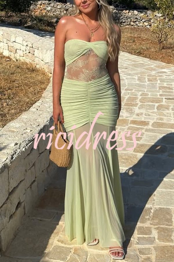 Fashion Lace Splicing Sexy Sleeveless Off-shoulder Slim Maxi Dress