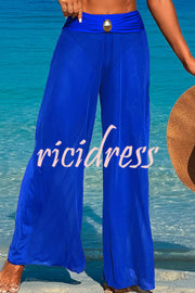 Solid Color Loose Metal Buckle Beach Pants