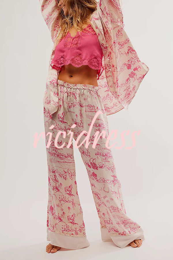 Unique Printed Lounge Long-sleeved Shirt and Elastic Waisted Baggy Pants Set