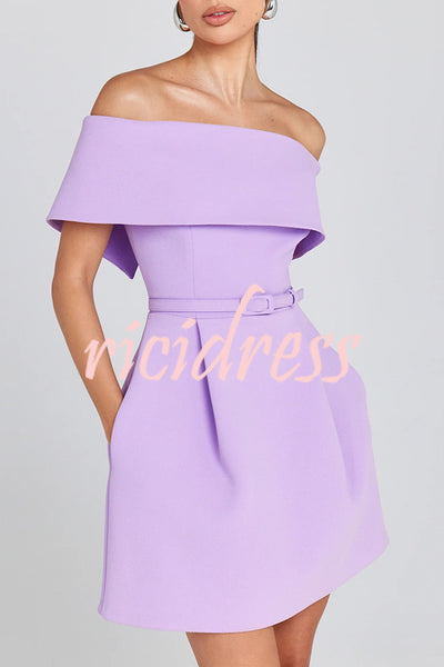 Elegant Evening Lapel Bandeau Removable Belt Pocketed Mini Dress