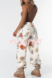 Angel Wings Denim Unique Print Mid Rise Pocket Loose Pants