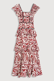 Unique Print Square Neck Ruffle Holiday Maxi Dress