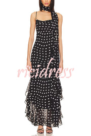 Kaylee Chiffon Polka Dot Ruffled Tiered Hem Scarf Maxi Dress