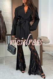 Chic Moment Lapel Long Sleeve Belt Pocketed Oversized Blazer