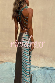 NIL Tie-dye Print Back Lace-up Stretch Maxi Dress