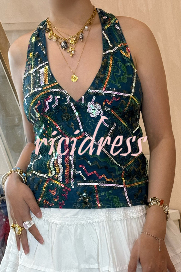 Fashion Sequined Casual V-neck Backless Slim Vest